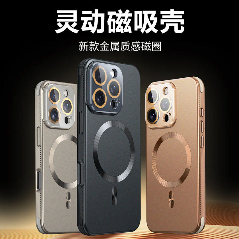 Suitable for apple 17 magnetic phone case crystal lens iphone14 creative heat dissipation four corners silicone anti-fall new style