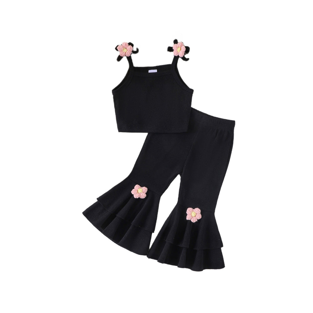 Children's clothing  fashion children's clothing black camisole + flared pants girl cross