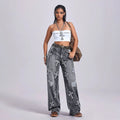 Pre-sale-65759# cross-border women's fashion european and american foreign trade ins retro cross embroidery straight-leg denim