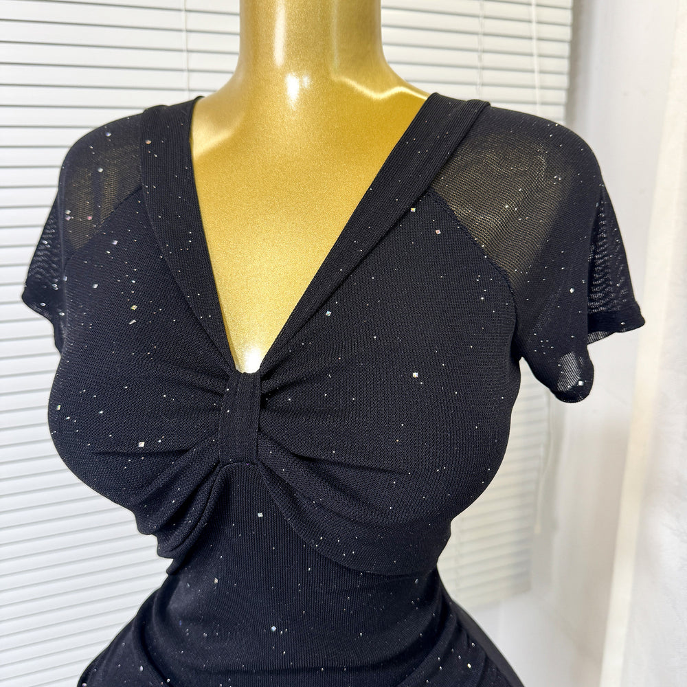 summer new arrival: stretch mesh mini dress - v-neck, sexy, bodycon, and figure-hugging