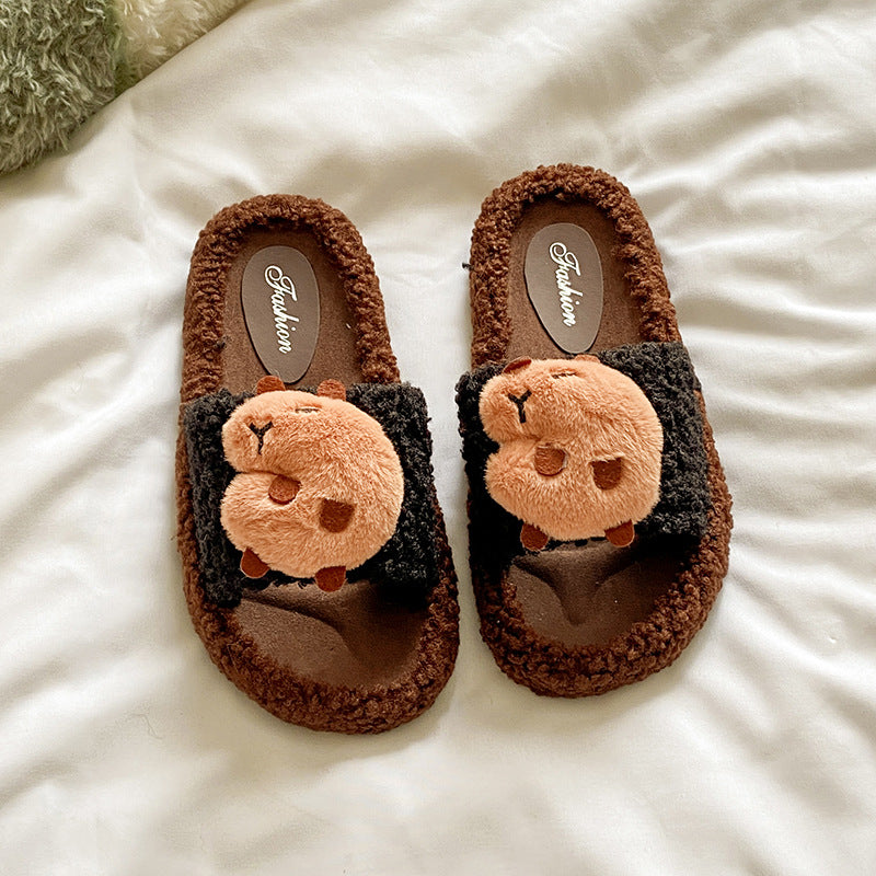 Cute capybara slippers - new autumn/winter collection: stylish, warm, and cozy fuzzy cotton slippers for indoor and outdoor wear