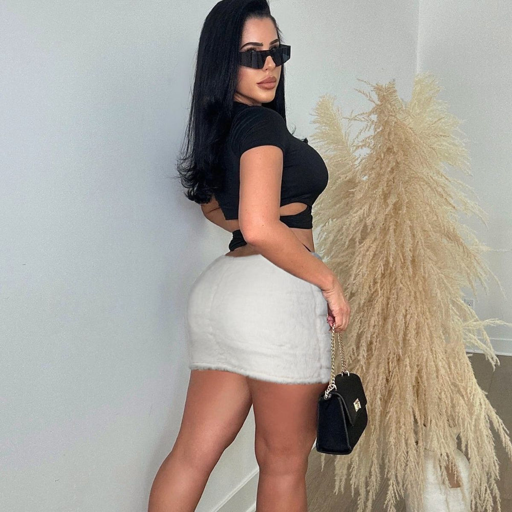 e-commerce women's clothing  fall and winter new arrival imitation fur short skirt zipper filled cotton stuffed fur skirt