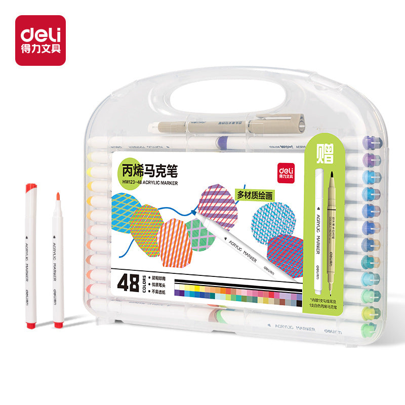 Deli 48-color washable acrylic marker triangle rod colorless stackable large-capacity marker acrylic