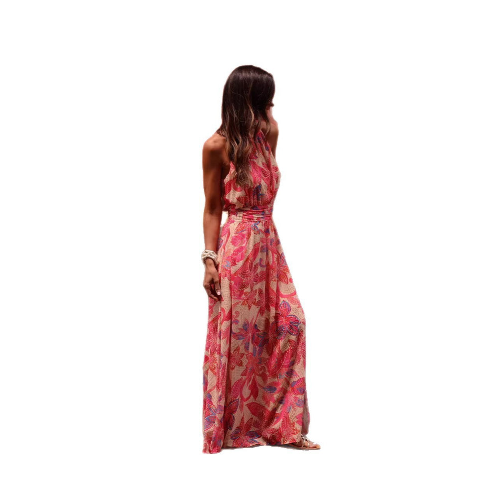 spring european and american style cross-border elegant printed women's dress - fresh wrap dress with ruched detail, chic and commuter-friendly long dress