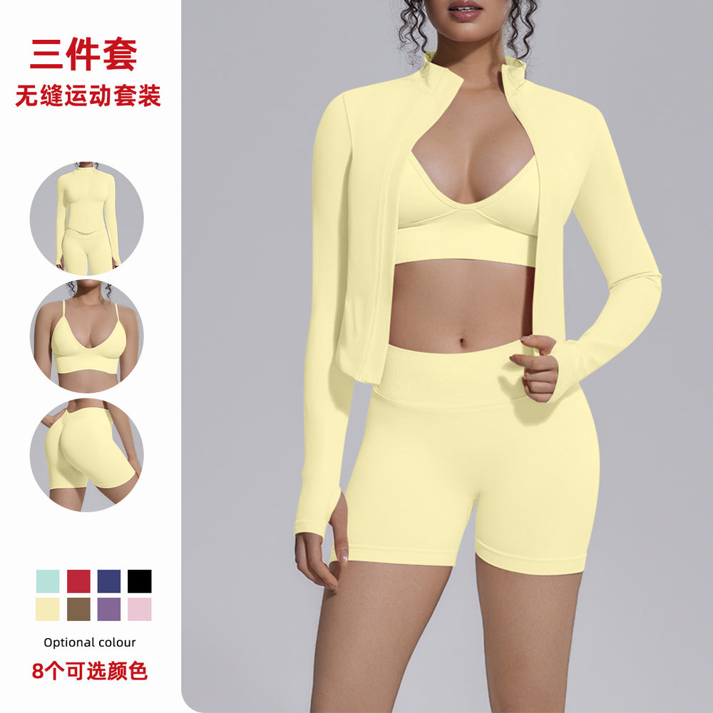 New peach lift tight shorts yoga workout set - 3 piece, sweat-wicking, quick-dry, outdoor casual seamless activewear for women