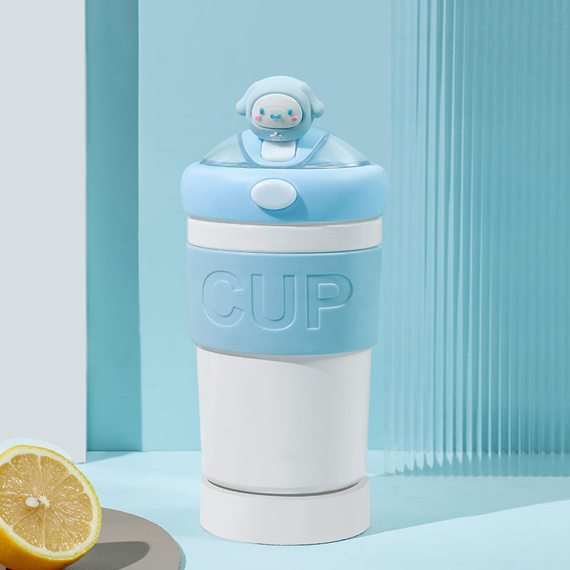 Portable, stylish water bottle - trendy glass straw cup with cute cartoon design, perfect as a souvenir or gift, includes lid