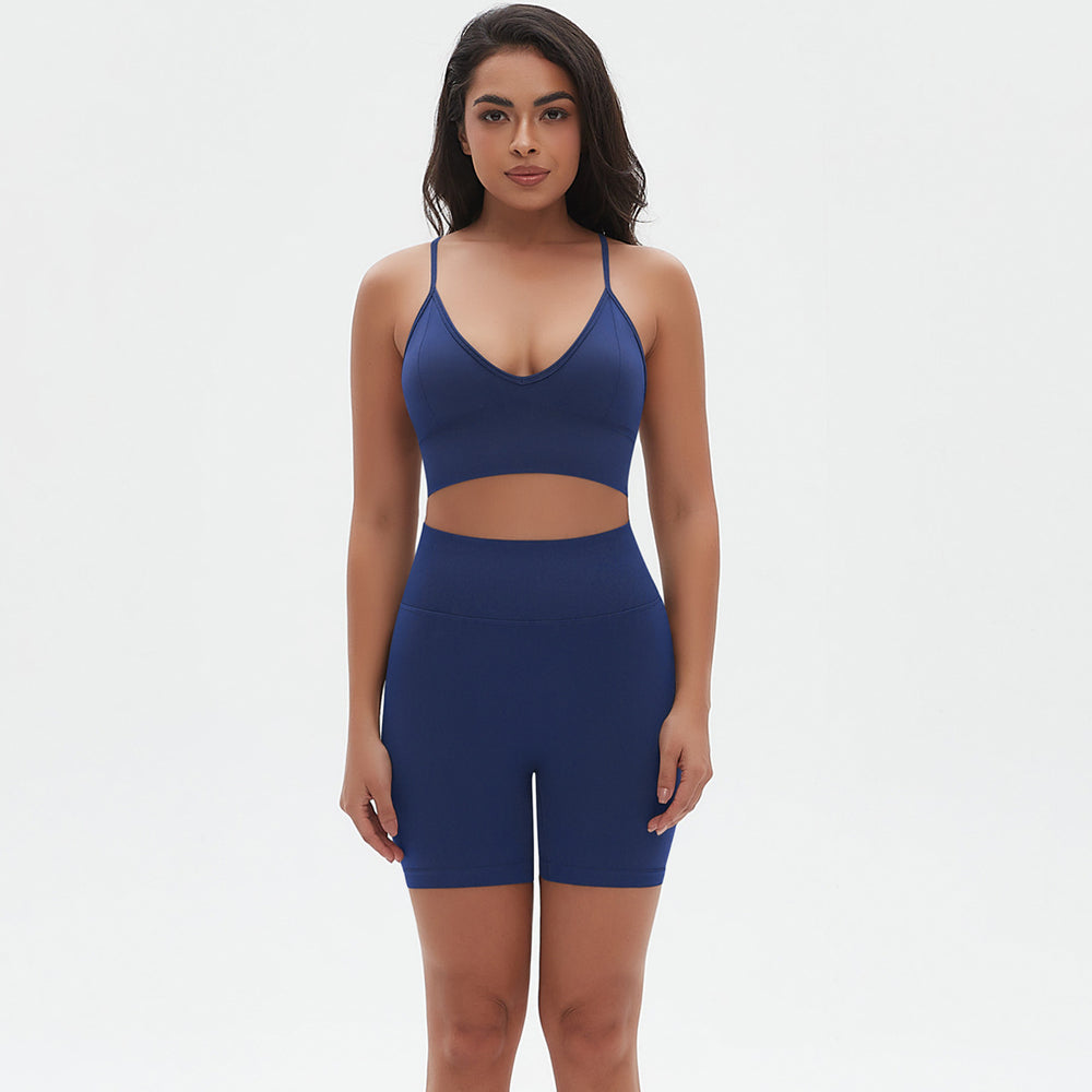 European and american seamless yoga set: camisole, racerback sports bra, high-waisted butt-lifting leggings, and workout two-piece outfit