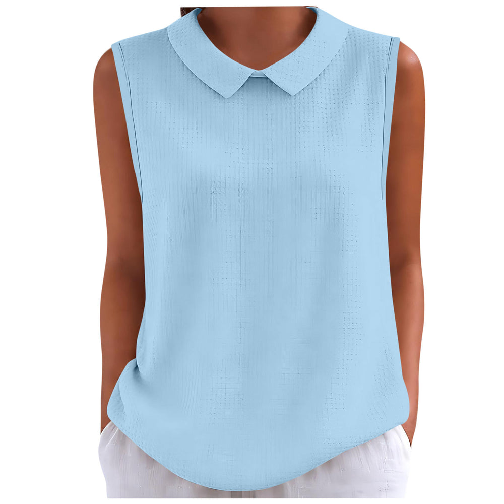 cross-border fashion summer new solid color women's casual waffle knit turn-down collar comfortable breathable tank top - in stock