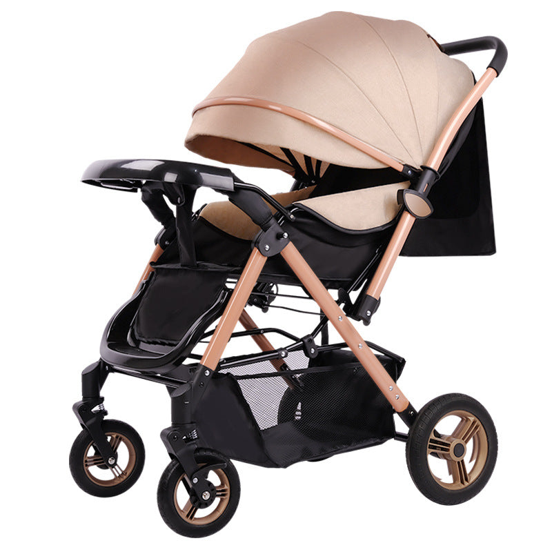 Four-wheel rubber can sit and lie down, two-way promotion, four-wheel shock absorption, large space baby stroller, high landscape bb stroller