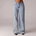 Fashionjeans women's snowflake washed loose pants retro light blue high waist lazy style loose drape denim pants
