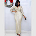 e-commerce african women's clothing, multi-color v-neck sequin long-sleeved mermaid evening gown, european and american style dress