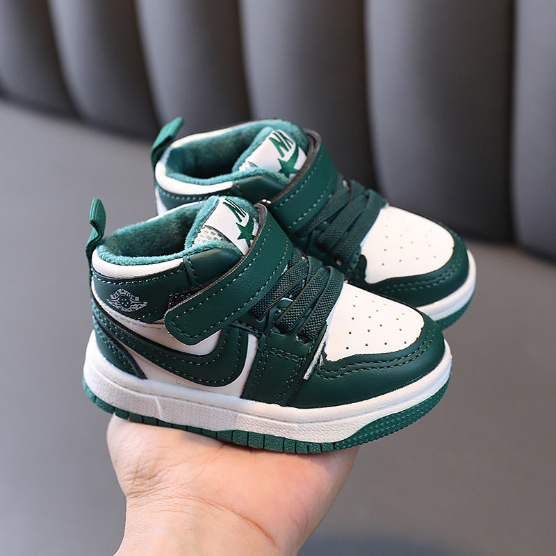 Kids sneakers for boys and girls, mid-top sneakers, winter two-cotton shoes, k-style shoes for men and women, baby shoes, soft bottom toddler shoes