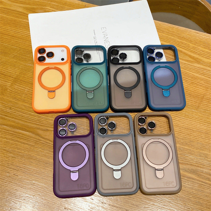 Suitable for iphone17promax frosted back plate magnetic holder mobile phone case apple 15 lens film anti-fall sheath