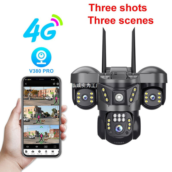 V380 outdoor three lens wifi PTZ camera 4G Three eyes