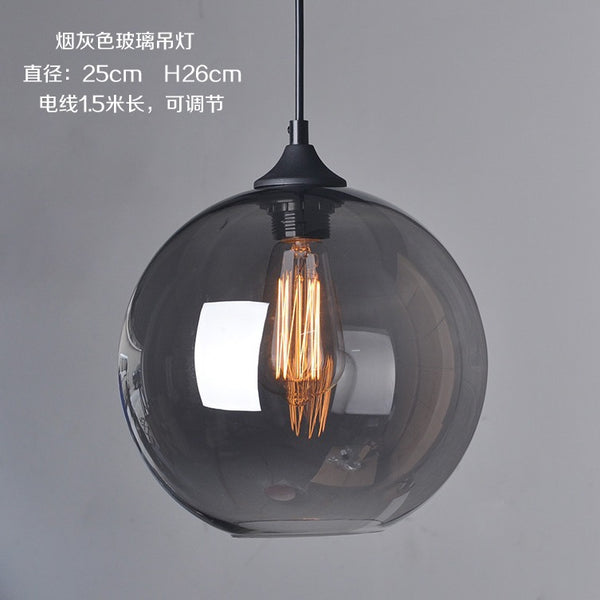 Nordic retro restaurant chandelier bar counter single head bedside small chandelier creative cafe smoke gray glass ball lamp