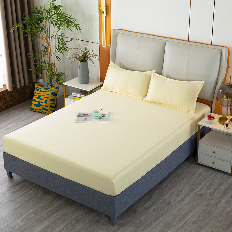 Pure colorprinting fitted sheet single piece double bed cover bed cover brushed bed sheets protective cover fitted sheet three-piece set