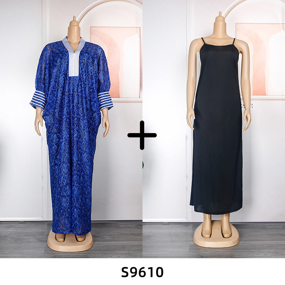 foreign trade african women's clothing plus sizeembroidered long skirt robe   lacedressin stock