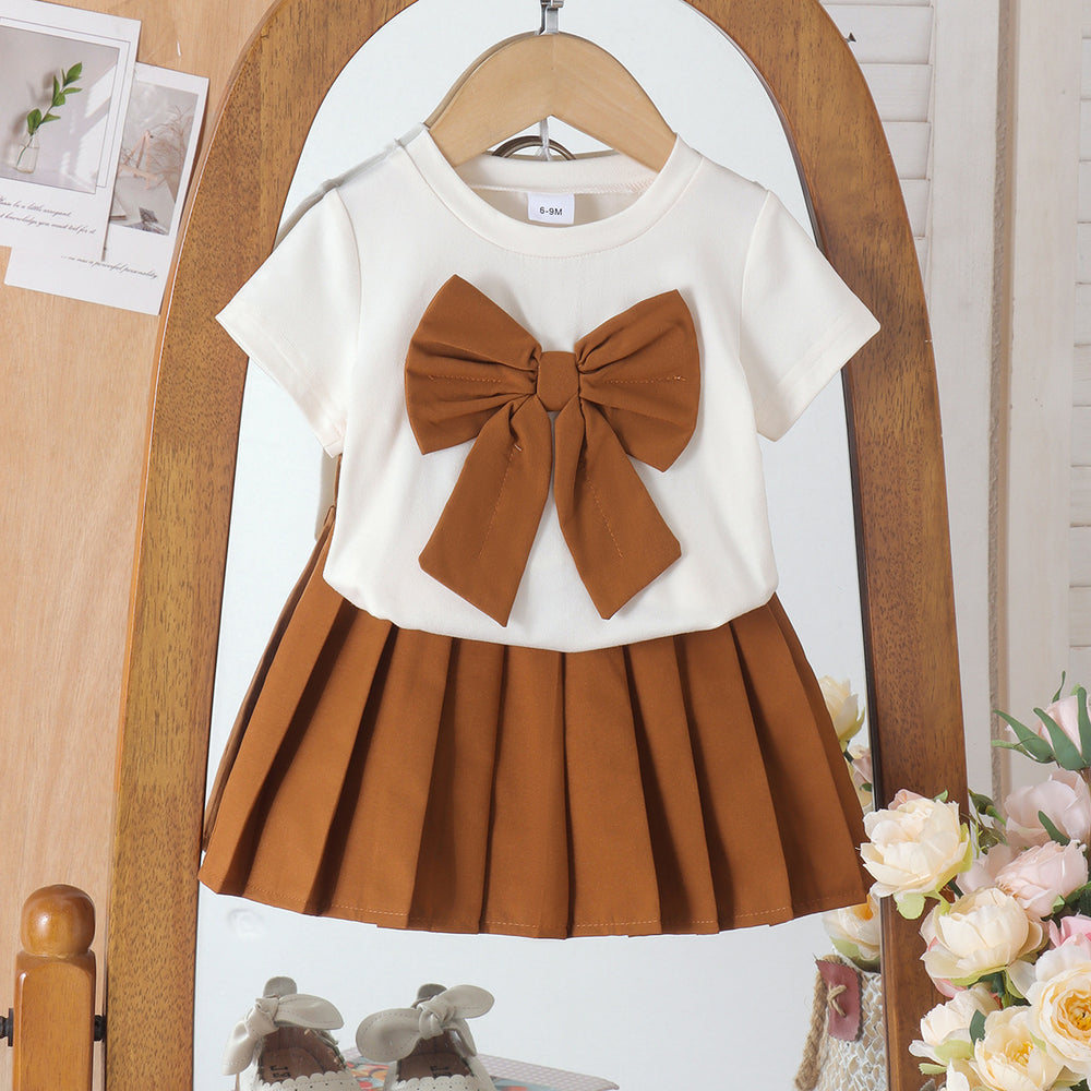 Children's clothing shein cross-border girl suit short-sleeved t-shirt + brown skirt two-piece set