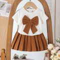 Children's clothing shein cross-border girl suit short-sleeved t-shirt + brown skirt two-piece set