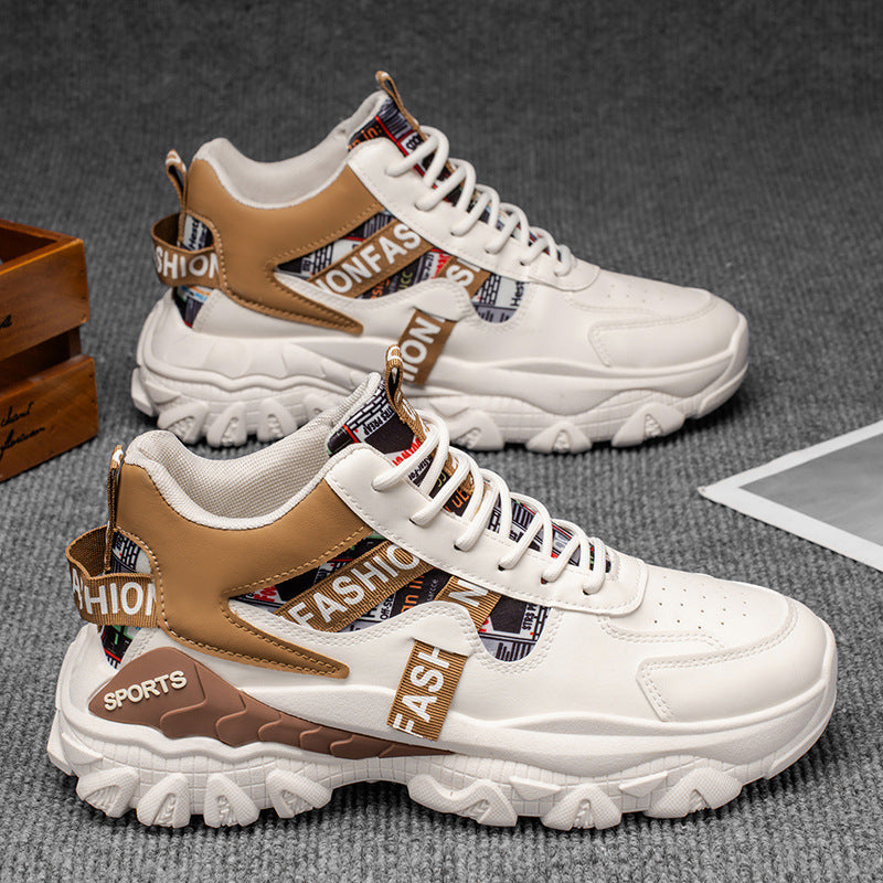 Spring men's new high-top shoes, men's sneakers, trendy versatile chunky sole height-increasing casual running dad shoes