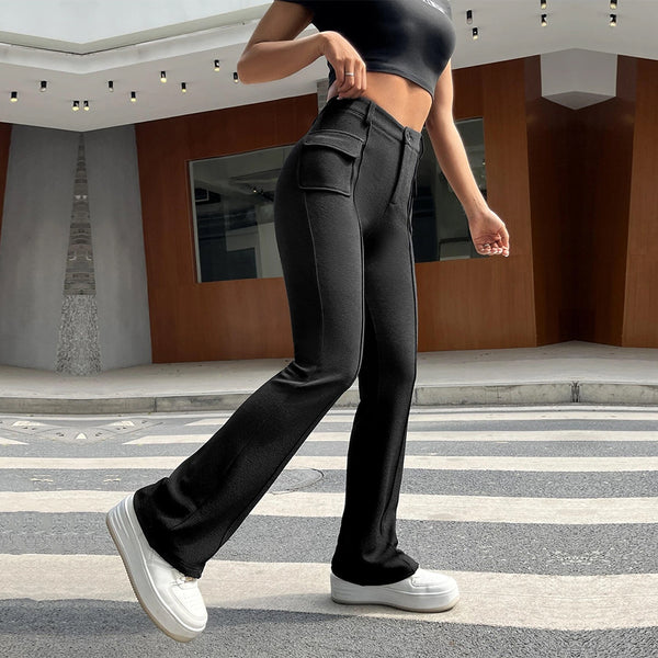2024 new  European and American women's clothing ins street pockets slim-fit solid color elastic micro-pull pants casual trousers