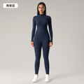 European and american high-stretch bodysuit yoga outfit - half-zip long sleeve workout suit - peach lift butt yoga leggings dlt002