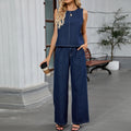 European and american cross-border e-commerce women's autumn new arrivals:  independent store washed solid color denim top and pants set
