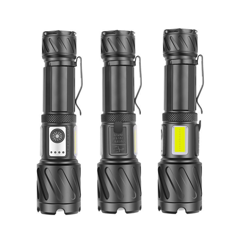 Cross-border XHP160 + COB strong light flashlight USB charging outdoor zoom magnetic side light maintenance LED flashlight