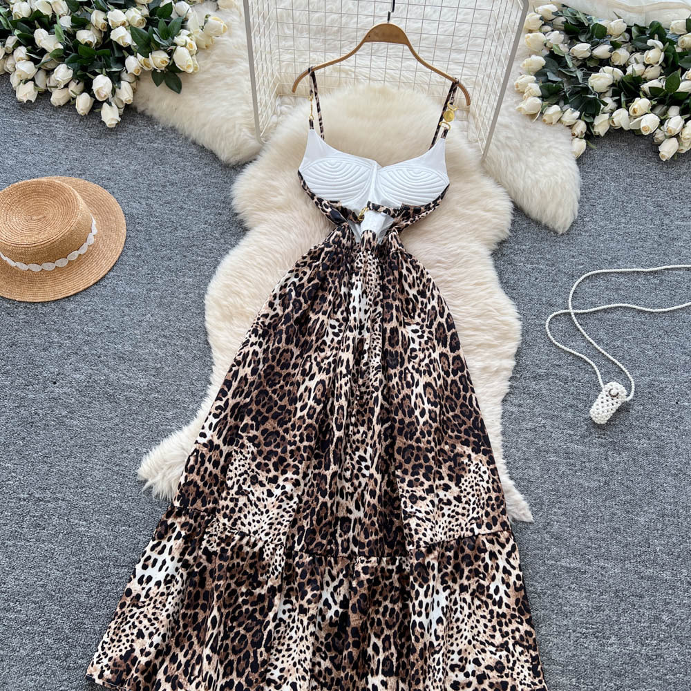 European and american fashion camisole dress for women, autumn , high-end, slimming, elegant, printed, flowy maxi dress
