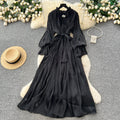 Lightly mature style diamond-encrusted elegance a-line dress women's long sleevestie back waist slimming lookelegant pleated long skirt work clothing