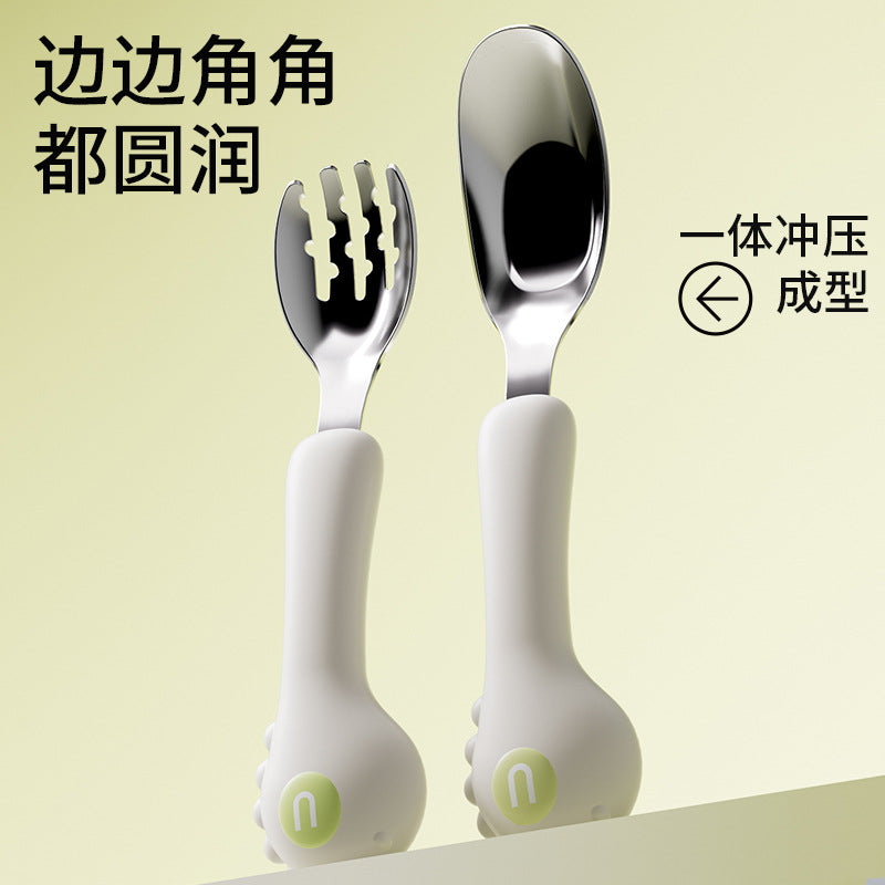Baby portable spoon and fork set - 316l stainless steel ingot spoon - self-feeding training utensils - children's weaning fork and spoon