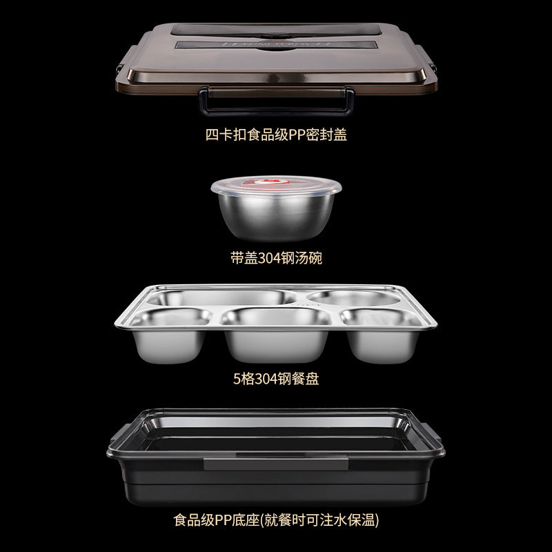 304 stainless steel grid insulation lunch box, office worker square portable lunch box, student lunch box, microwave oven bento box.