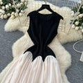 summer women's fashion: unique, high-end color block sleeveless mesh dress with cinched waist - french style maxi dress