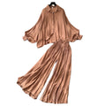 Fashion light mature style outfit for women looseslimming lookcasualeasiest for match lantern sleeve shirt high waist wide legstraight-leg pantssuit