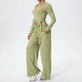 New brushed fleece quick-dry yoga outfit set - three-piece activewear with drawstring and tie details for sports, outdoor training, running, and fitness