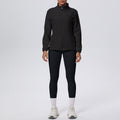 New arrival: solid color fleece-lined stand collar zip-up jacket and pants yoga set - two-piece activewear for running and fitness