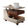 Movable sofa side table, vintage style rolling cart coffee table, height adjustable folding small apartment home living room furniture