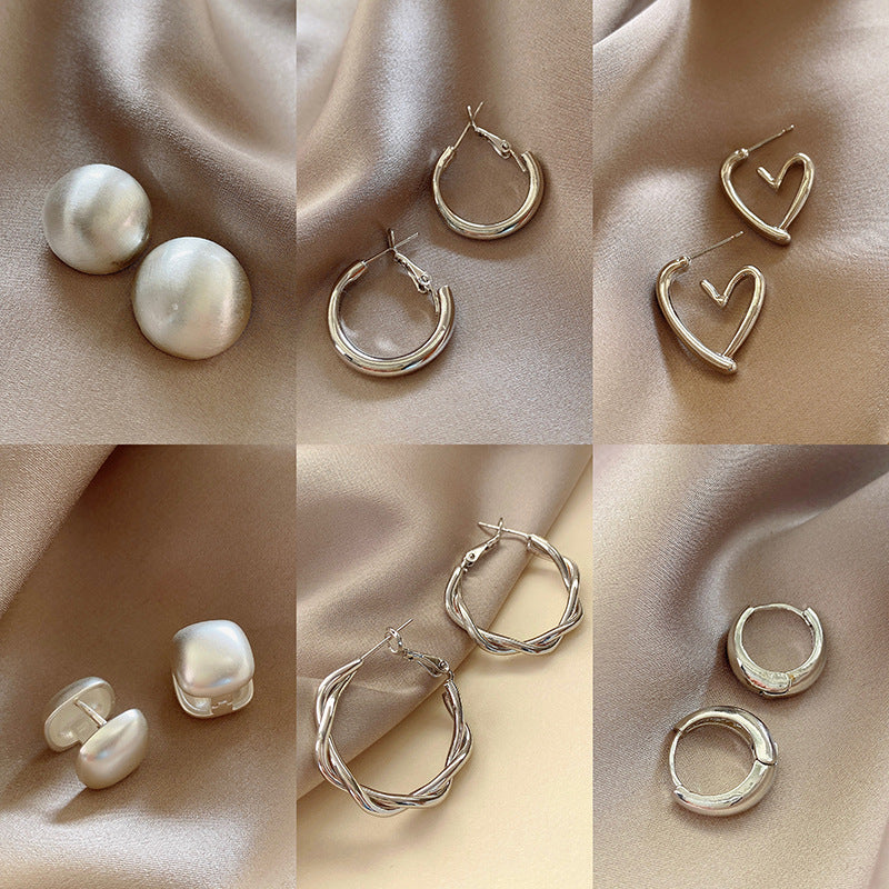925 silver needle hong kong style retro metal earrings for women classy geometric plain hoop earrings easiest for match exaggerated work clothing earrings
