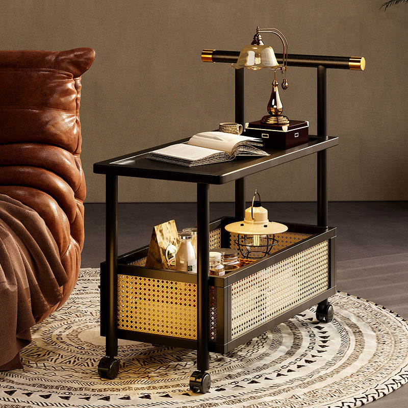 Classy medieval style coffee table sofa side table movable coffee table small push side table tea side table living room solid wood trolley