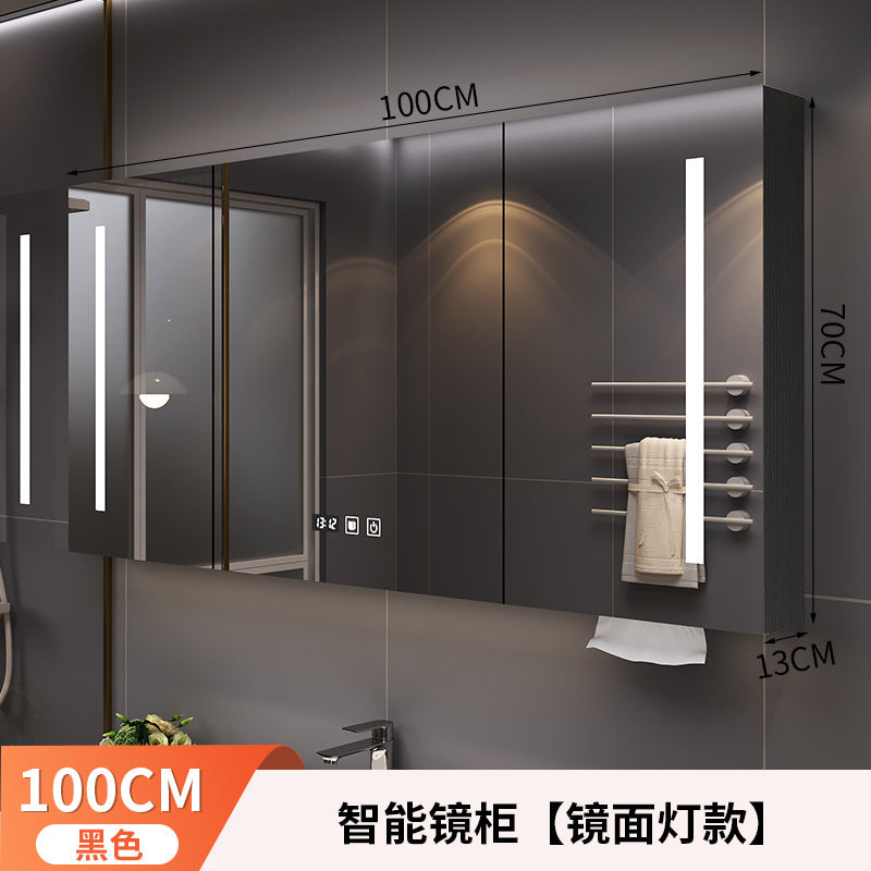 Smart bathroom mirror cabinet Wall-mounted with lamp defogging dressing Multi-layer solid wood storage cabinet Bathroom mirror cabinet