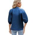 European and american cross-border spring new arrival:  retro loose-fit tie-neck denim shirt with bow detail - women's top