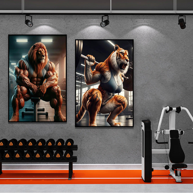 Gym decorative painting industrial style boxing hall hanging painting taekwondo martial arts hall fighting creative animal cartoon mural