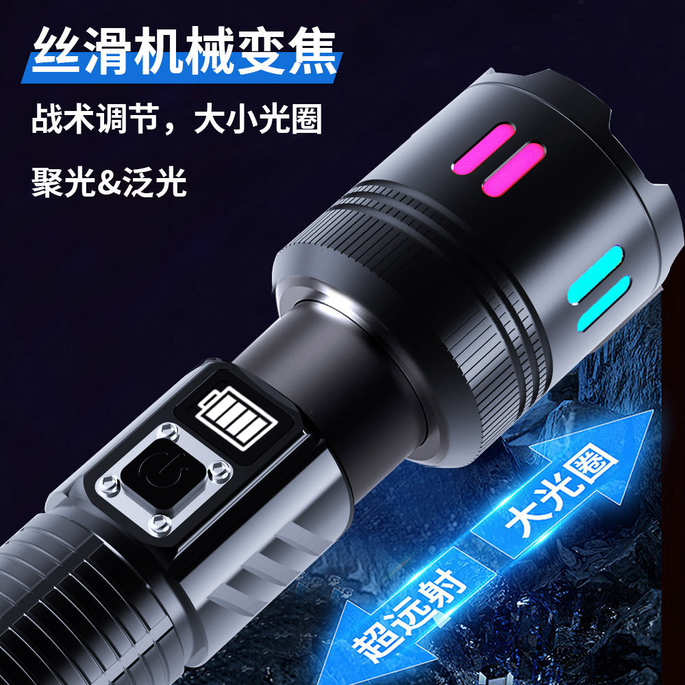 Cross-border explosive aluminum alloy TYPE-C charging strong light flashlight multi-function outdoor portable emergency LED light