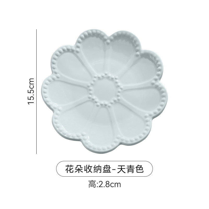 Ins creative floral desktop jewelry organizer ceramic tray - unique embossed entryway display & storage ornament