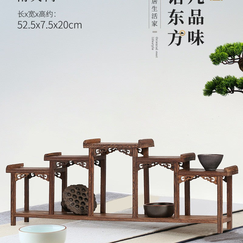 Solid wood teacup rack Chinese Bogu rack storage box table rack Pu'er teapot stove tea set accessories