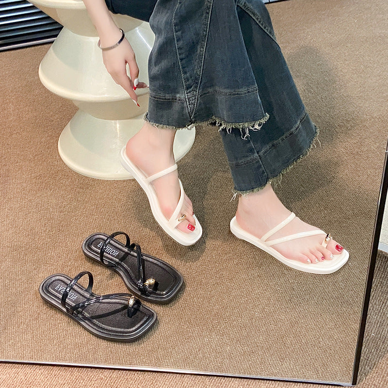 Flatsfrench ring surface sandals toe slippers fairy shoes outweareasiest for matchnew arrival summer vacation beach sandals