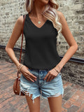 summer  new sexy backless v-neck waffle knit t-shirt tank top european and american casual sports top for women