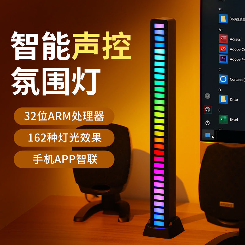 Rgb sound-activated light, led car interior music rhythm ambient light, gaming room desktop speaker app voice control light