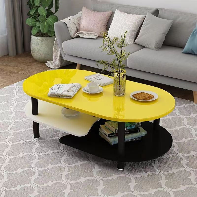 Scandinavian coffee table small apartment living room economical casual modern table creative balcony oval tea table double layer