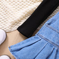european and american cross-border girls' ribbed v-neck top + denim skirt + hat 3-piece set